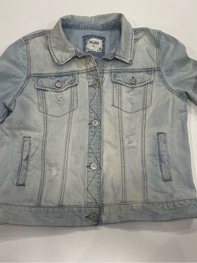 Distressed Mudd Faded Light Blue Denim Jacket - Size XL
